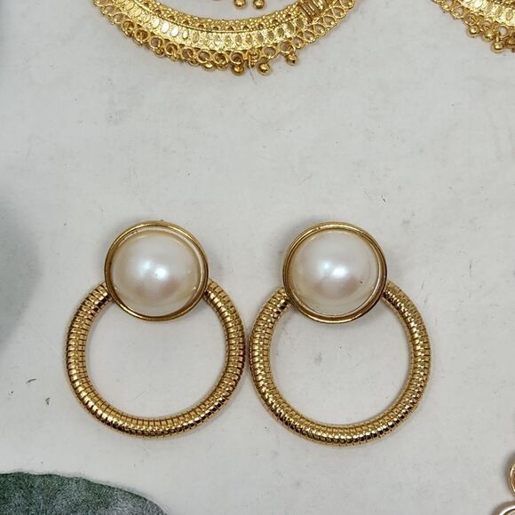 Large Gold Tone Faux Pearl Drop Dangle Earring Lot AEL40a - Picture 4 of 7